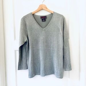 Bradley Bayou Silver Glitter V-neck sweater silk cashmere Size L party holiday